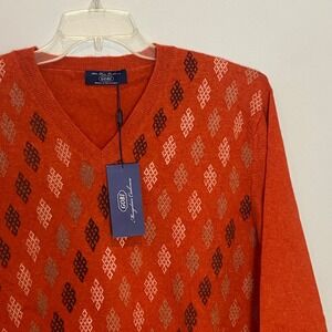 GOBI Mens Orange Mongolian Cashmere Argyle V Neck Sweater XXXL 3X NWT